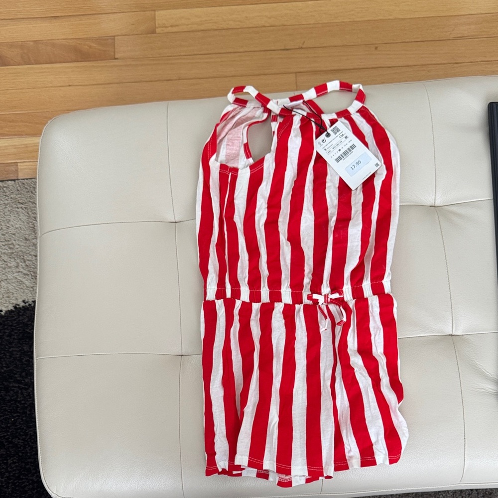 Zara Red and White Striped Kids One Piece